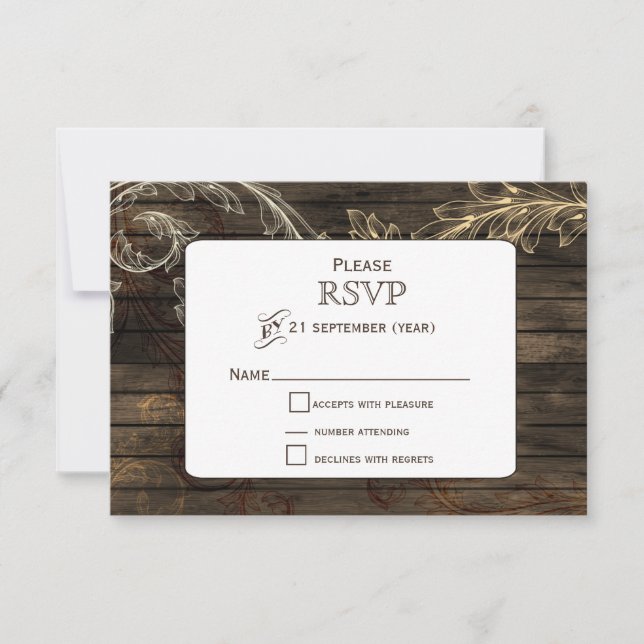 Barnwood blühte rustikale Hochzeit RSVP Karte (Vorderseite)