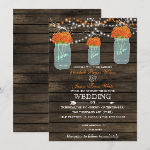 Barnwood, bocal de mason orange invitations de mar