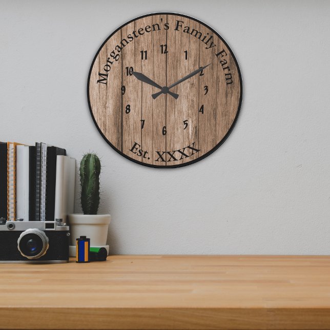 Barnwood Brown Rustic Family Zuhause etabliert Große Wanduhr (Von Creator hochgeladen)