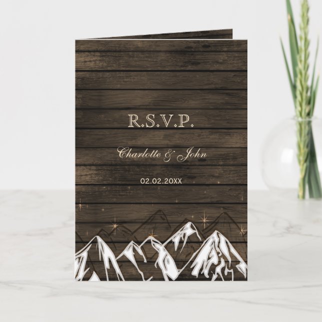Barnwood Camping Rustic Mountains Wedding Rsvp Einladung (Vorderseite)