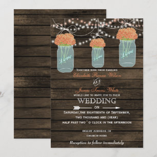 Barnwood, corail mason invitations mariage jarre