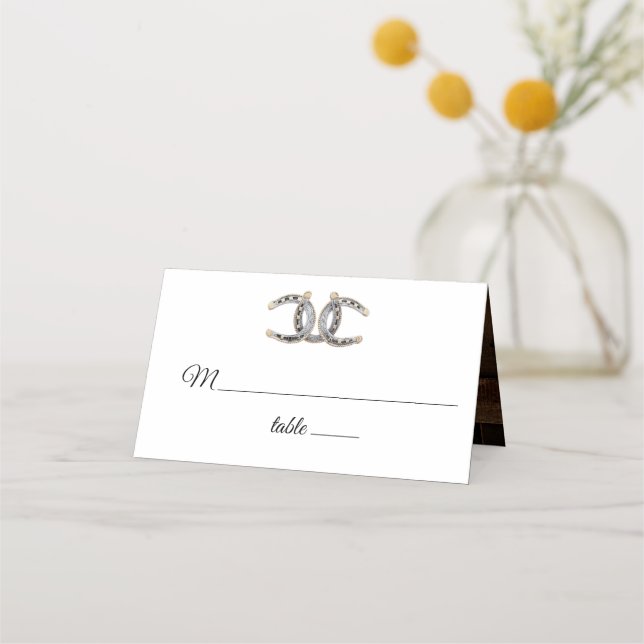 Barnwood, Country Lace & Horseshoes Wedding Platzkarte (Vorderseite)