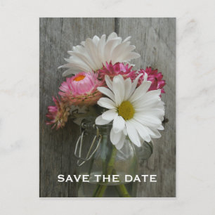 Barnwood, Daisies & Strawflowers Save the Date Ankündigungspostkarte