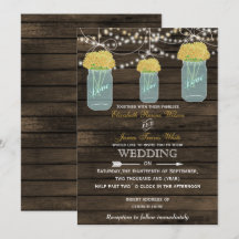 Barnwood, Gelbe Mason Glas Hochzeit Einladungen