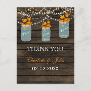 Barnwood-Herbstlaub Mason-Glas Danke-Notizen Postkarte