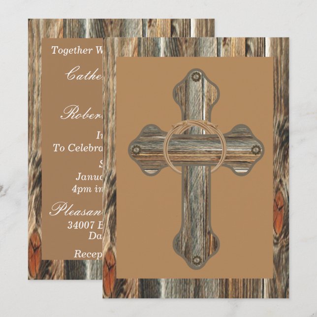 Barnwood-Kreuz mit Ropes und Conchos Einladung (Vorne/Hinten)