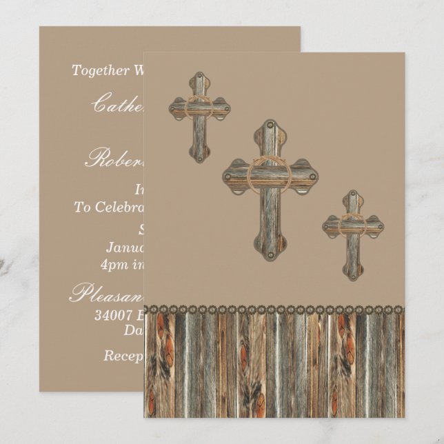 Barnwood-Kreuze mit Ropes und Conchos Einladung (Vorne/Hinten)