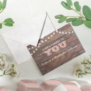 Barnwood Licht-rosa Hochzeit danken Ihnen zu Dankeskarte
