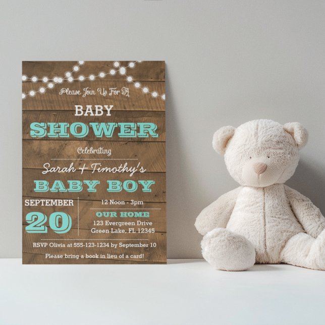 Barnwood Lights Aqua Babydusche Einladung (Von Creator hochgeladen)