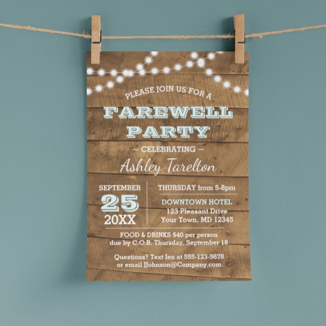 Barnwood Lights Aqua Farewell Party Einladung (Von Creator hochgeladen)