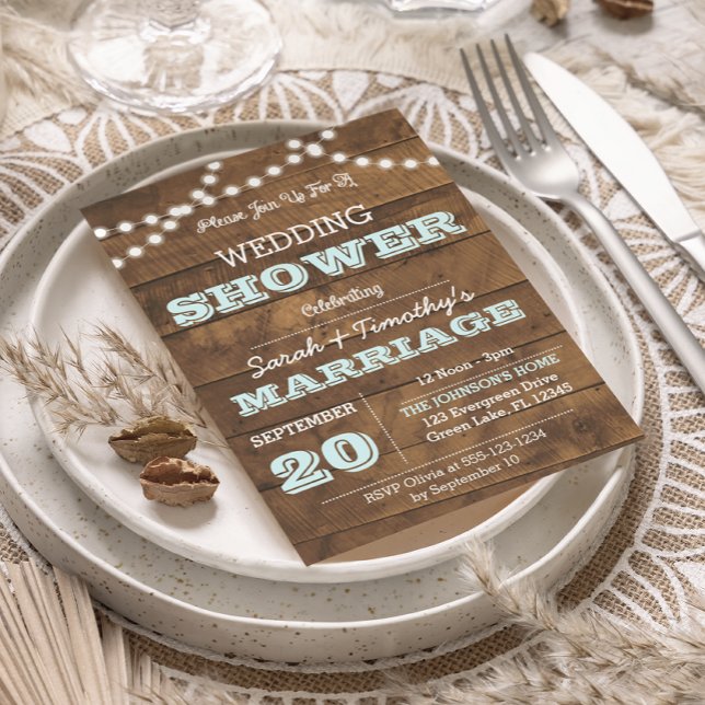 Barnwood Lights Aqua Wedding Party Sm Invitation (Créateur téléchargé)