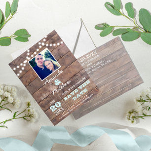 Barnwood Lights Aqua Wedding Retten Sie das Datum Ankündigungspostkarte