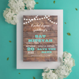 Barnwood Lights Aquamarin Bat Mitzvah Save the Dat Ankündigungspostkarte