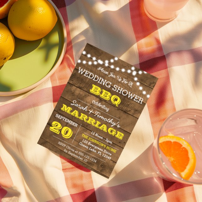 Barnwood Lights Gold Wedding Party Sm Invitation (Créateur téléchargé)