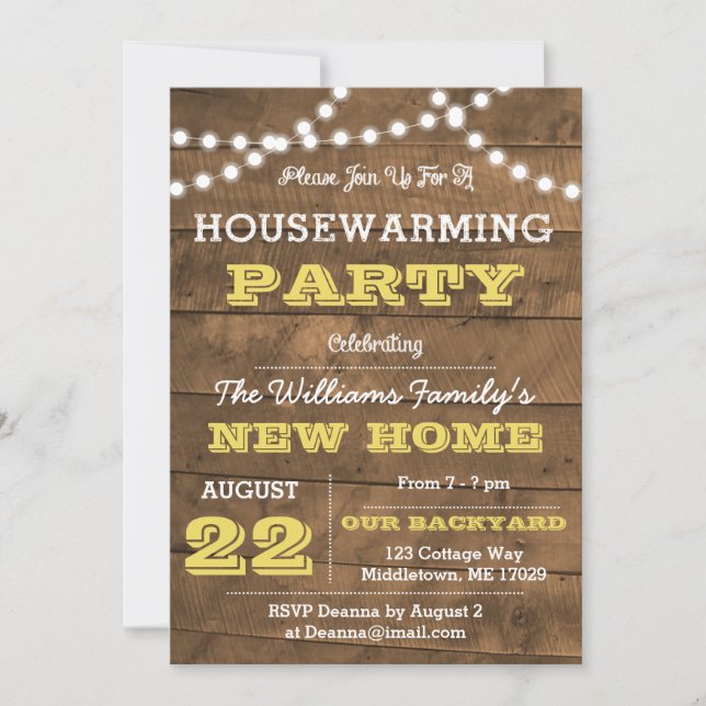 Barnwood Lights Golden Housewarming Einladung (Vorderseite)