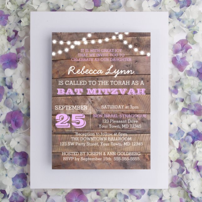 Barnwood Lights Lilac Bat mitzvah Invitation (Créateur téléchargé)