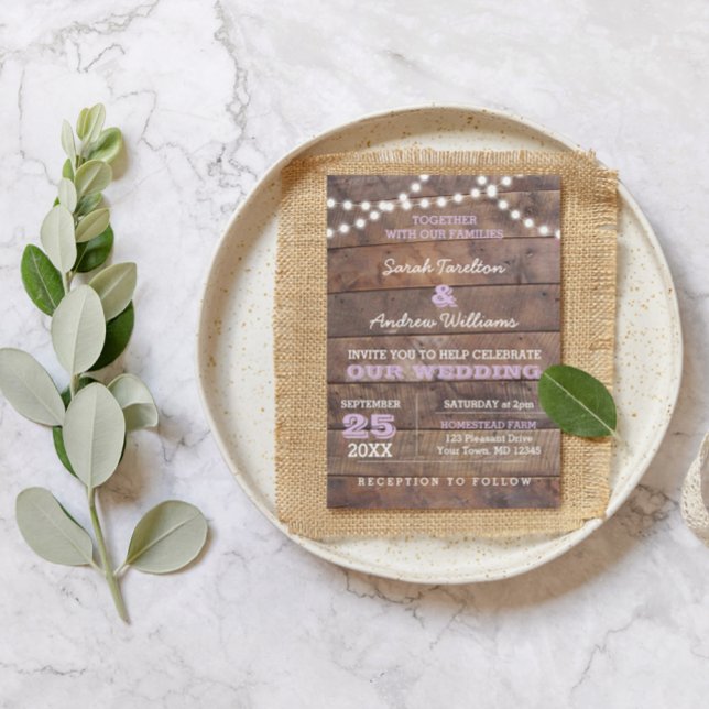 Barnwood Lights Lilac Wedding Einladung (Von Creator hochgeladen)