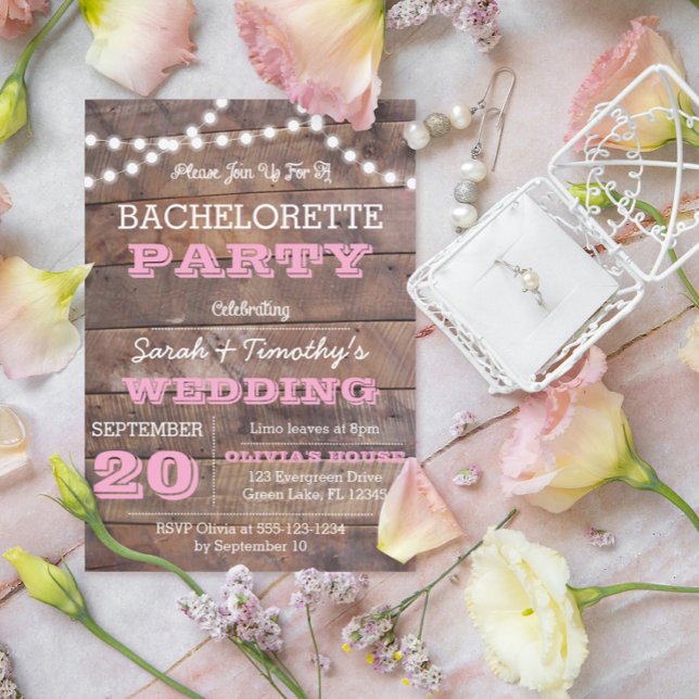 Barnwood Lights Pink Bachelorette Invitation (Créateur téléchargé)