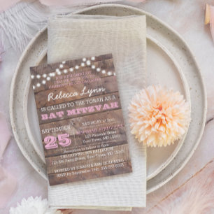 Barnwood Lights Pink Bat Mitzvah Einladung