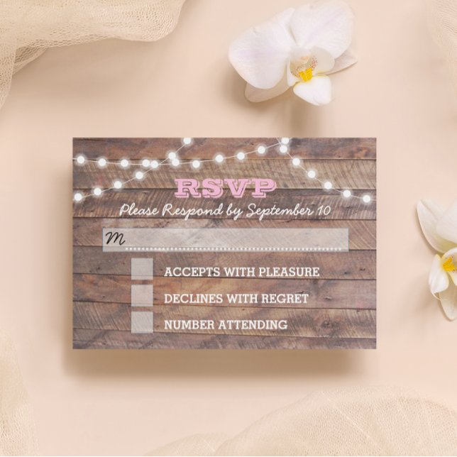Barnwood Lights Pink Bat Mitzvah RSVP Karte (Von Creator hochgeladen)