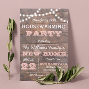 Barnwood Lights Pink Housewarming Einladungen