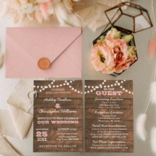 Barnwood Lights Pink Wedding Einladung