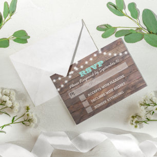 Barnwood Lights Turquoise Bat mitzvah carte RSVP