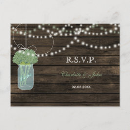 Barnwood-Mason-Glas Salbei Hochzeit RSVP Einladungspostkarte