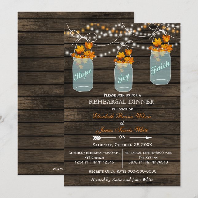 Barnwood, Mason Jar Herbst Probe Dinner lädt ein Einladung (Vorne/Hinten)