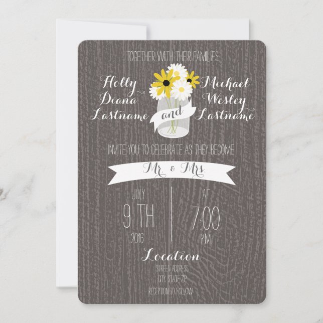 Barnwood + Mason Jar Wildblumen Hochzeit Einladung (Vorderseite)