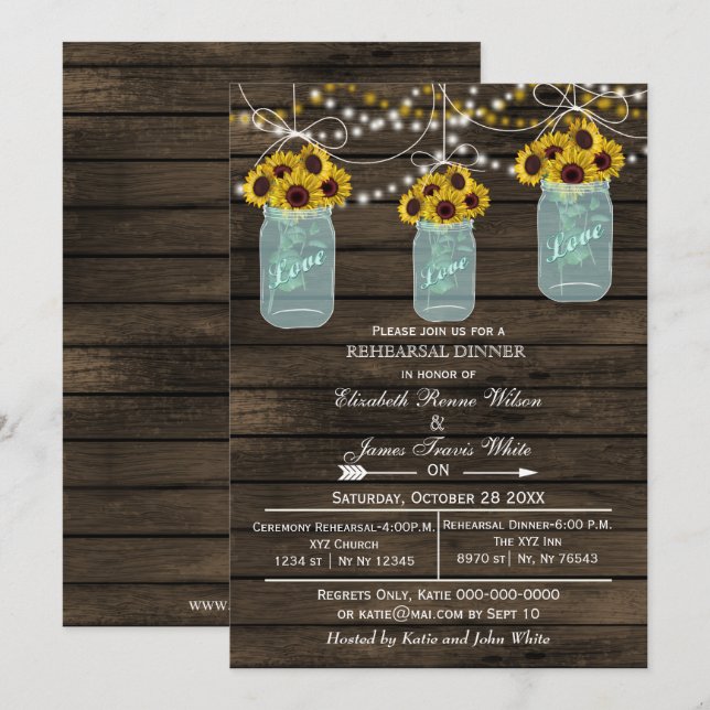 Barnwood mason jarres répétition dîner invitation (Devant / Derrière)