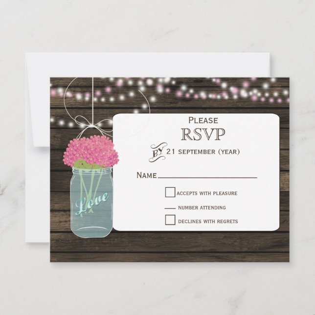 Barnwood rose fleurs mâchoires mariage RSVP (Devant)
