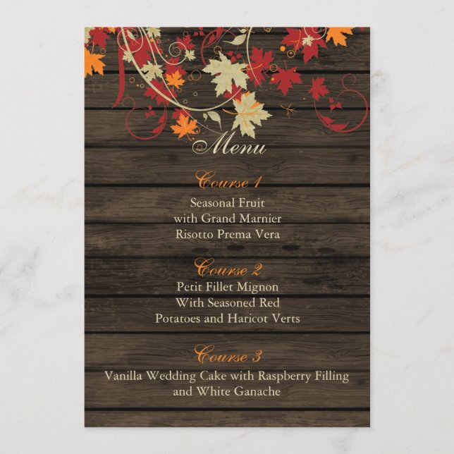 Barnwood Rustic, automne laisse les cartes de menu (Devant)