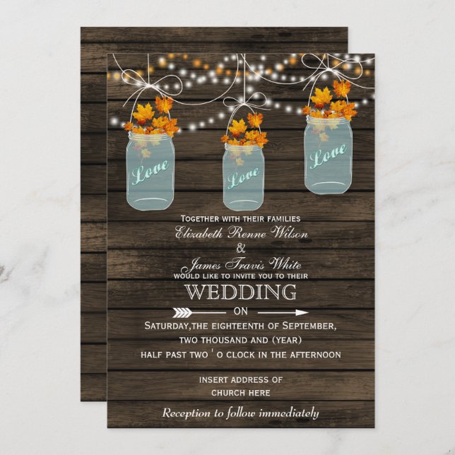 Barnwood, Rustic mason jar invitation Mariage de a (Devant / Derrière)