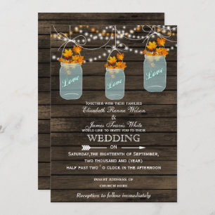 Barnwood, Rustic mason jar invitation Mariage de a