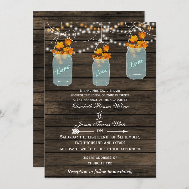 Barnwood, Rustic mason jar invitations mariages de (Devant / Derrière)