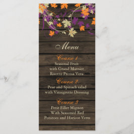 Barnwood Rustic Pflaume Herbstlaube Hochzeitskarte Menükarte