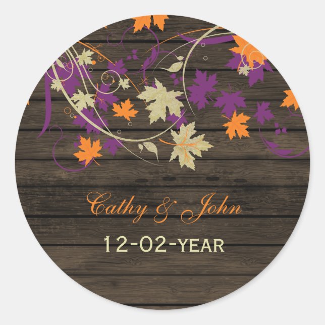 Barnwood Rustic Pflaume Hochzeit im Herbst bevorzu Runder Aufkleber (Vorderseite)