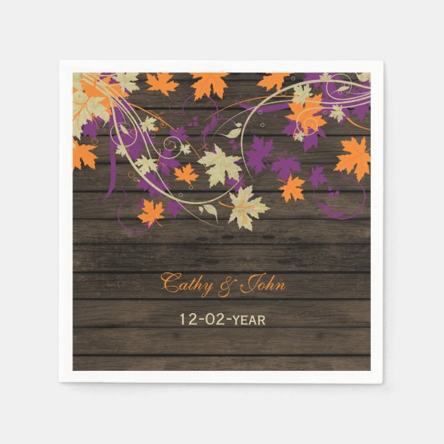 Barnwood Rustic Pflaume personalisierte Hochzeitse Serviette (Vorderseite)
