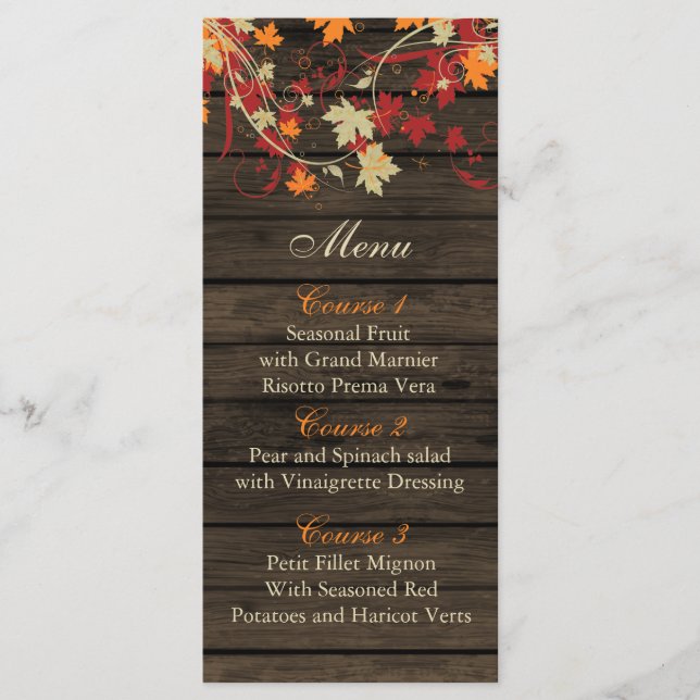 Barnwood Rustikale ,Herbstlaube Hochzeitskarte Menükarte (Vorderseite)