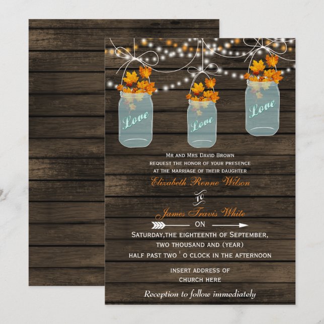 Barnwood, Rustikale Hochzeit im Herbst Einladung (Vorne/Hinten)