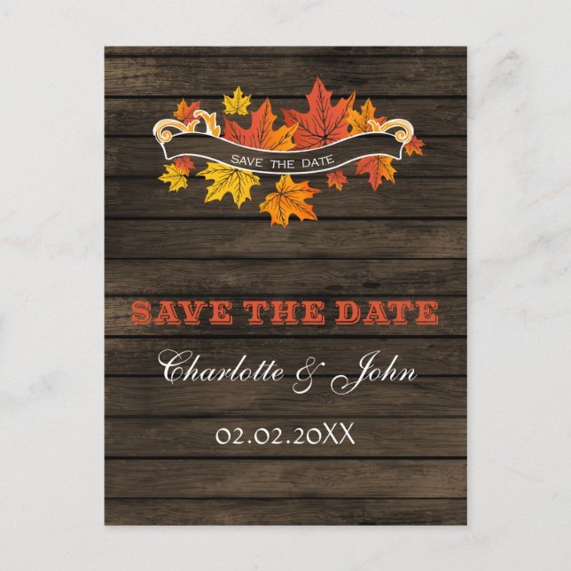 Barnwood Rustikale Hochzeit im Herbst Save the Dat Ankündigungspostkarte (Vorderseite)