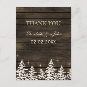 Barnwood Rustikale Kiefernbäume, Winter Dankeschön Postkarte