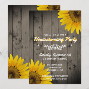 Barnwood rustikales Sonnenblumenhousewarming-Party Einladung