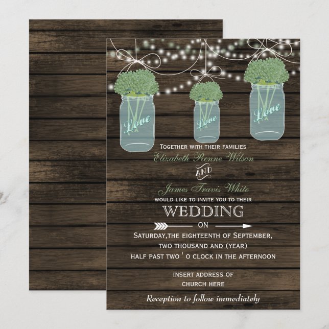 Barnwood, Salbeijar Hochzeit Einladungen (Vorne/Hinten)
