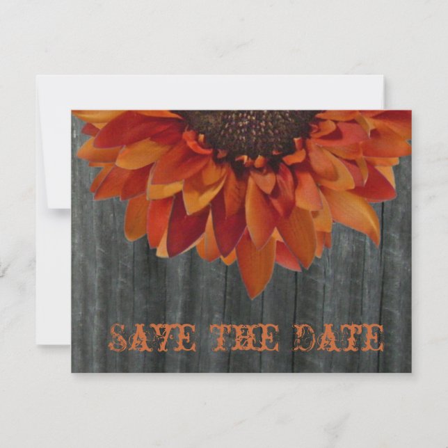 Barnwood & Sunflower Hochzeit im Herbst Save the D Save The Date (Vorderseite)