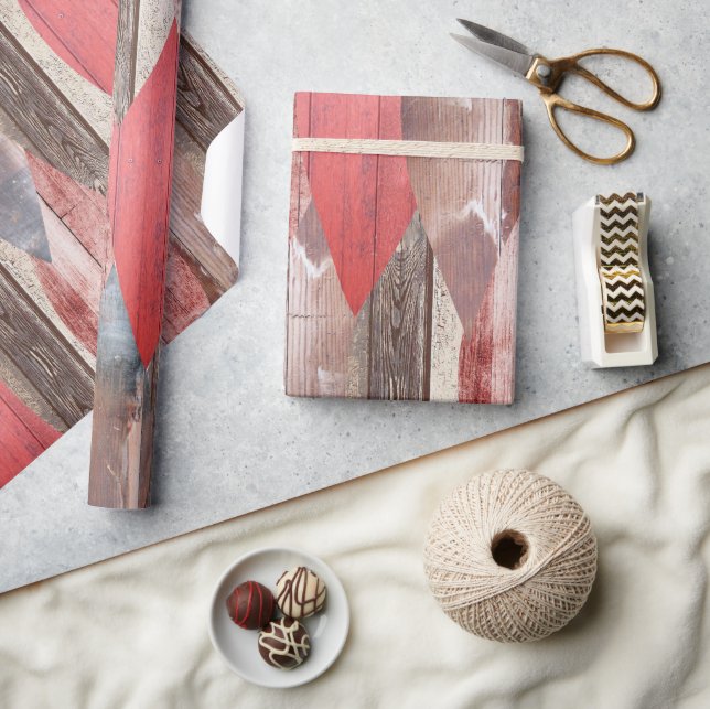 Barnwood Texture Red Leaf Pastell Muster Geschenkpapier (Kunsthandwerk)