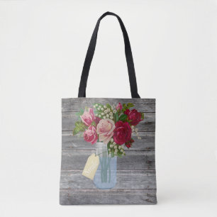 Barnwood und Rosen im Maurer-Glas-Lächeln-Umbau Tasche