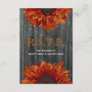 Barnwood und Sonnenblume-Hochzeit im Herbst RSVP Karte