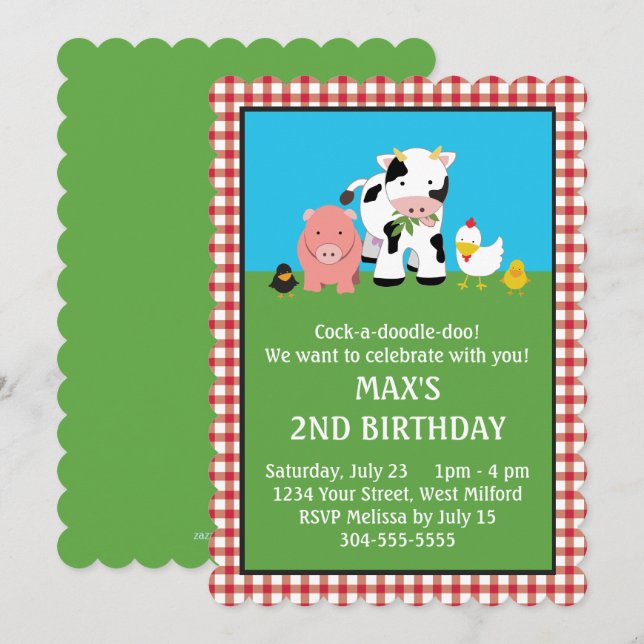 Barnyard Animal Friends Geburtstag Einladung (Vorne/Hinten)